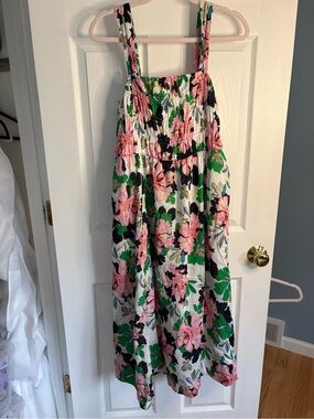 Tommy Hilfiger White Floral Sundress with Pink & Green Blooms